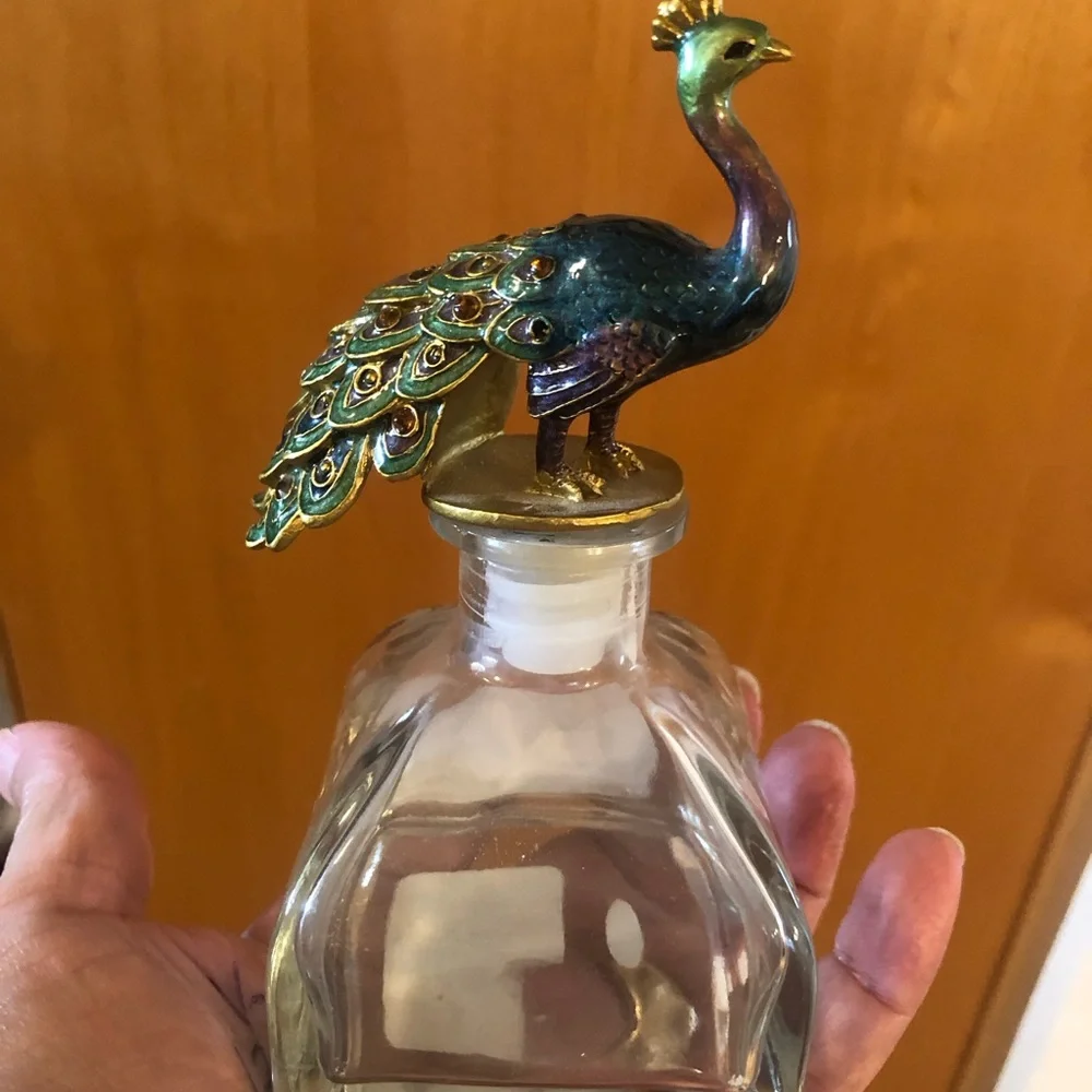 Pier 1 Imports Peacock Perfume Bottle ( EMPTY) 5 1/2” x 2 1/2”